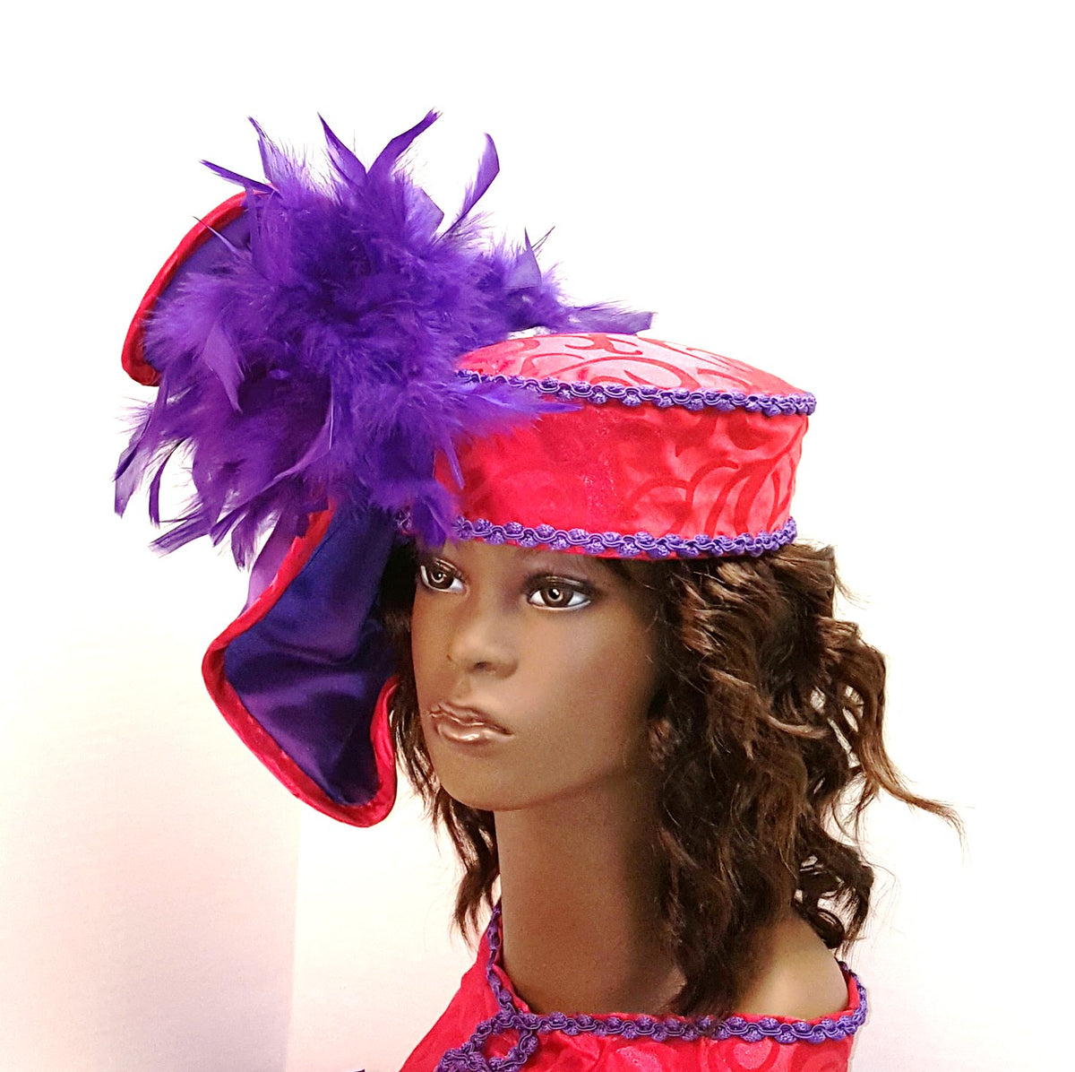 Red and Purple Crown Fabric Hat – Chic Chapeaus