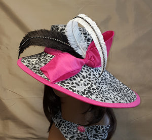 Leopard Print Fabric Covered Wide Brim  Ladies Hat.