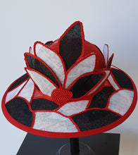 Red, white, and black Stain Glass Look, Sinamay Fashion Hat