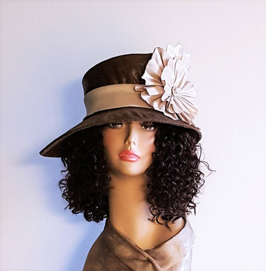 Brown Faux  Leather Hat  with pointed brim women