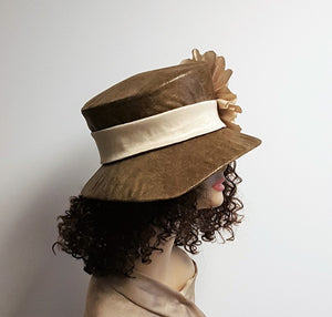 Brown Faux  Leather Hat  with pointed brim women