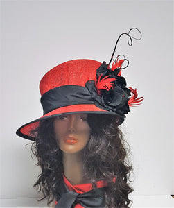 Red and Black Sinamay Spring Hat