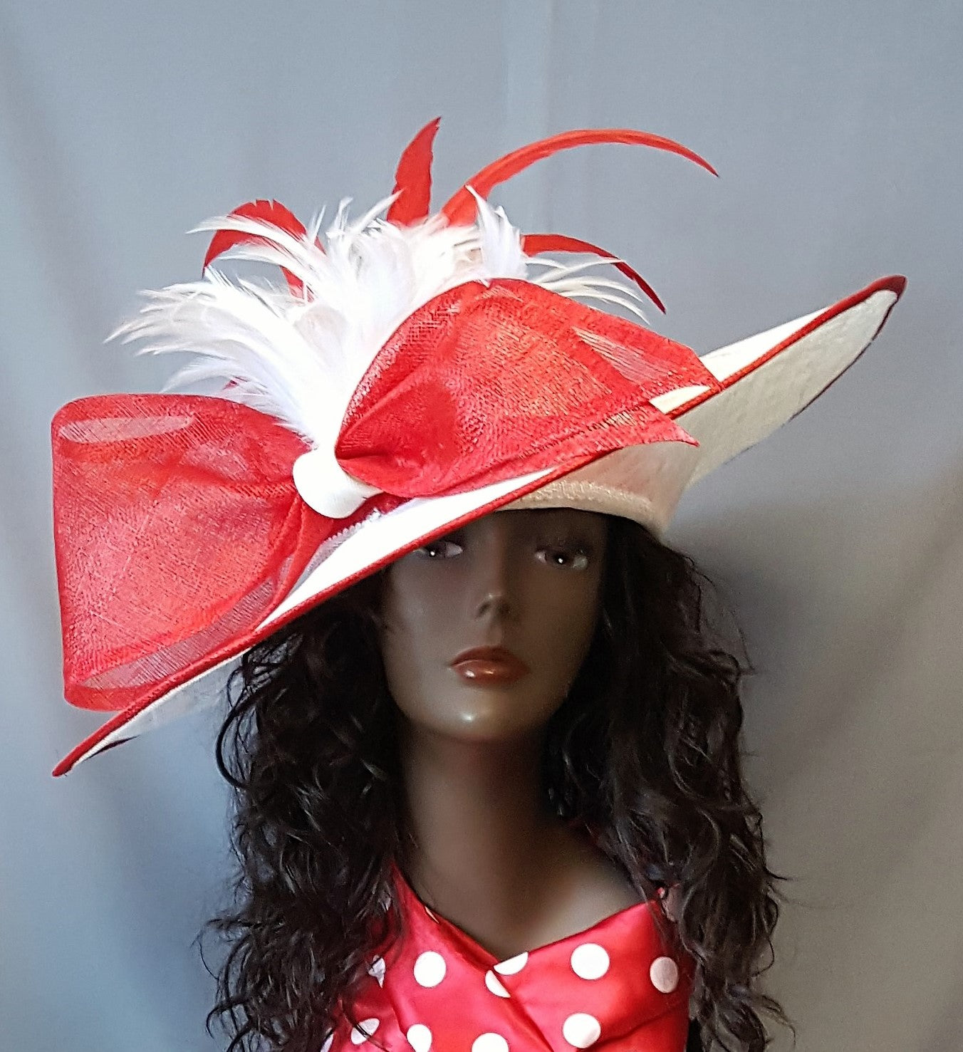 Red and White Large Brim Sinamay Hat – Chic Chapeaus