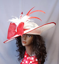 Red and White Large Brim Sinamay Hat