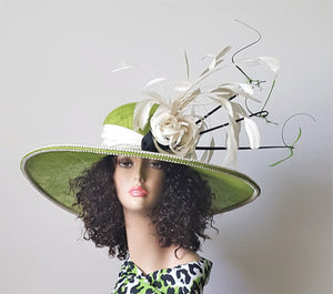 Chartreruse Wide Brim Sinamay Derby Fashionable Hat