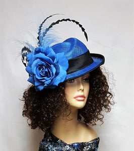 Royal Blue and Black Sinamay Ladies Hat