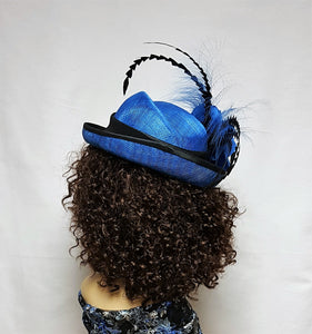 Royal Blue and Black Sinamay Ladies Hat