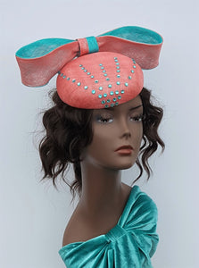 Coral and Aqua Cocktail Headpiece with Swarvoski Rhinestones
