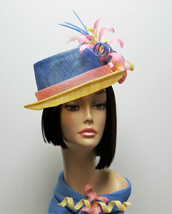 Multi Colored Sinamay Stingy Brim Hat