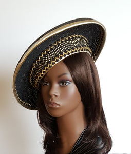 Ladies Black and Gold  Crown Hat