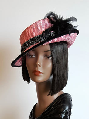 Pink and Black Spring Parasisal Straw Hat