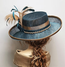 Teal Sinamay Upturn Brim Hat with Beige accent colors