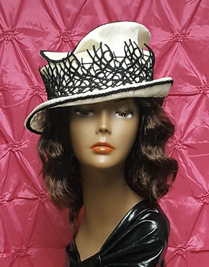 Black and Ivory Sinamay Spring Hat