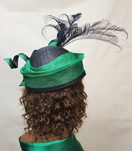 Navy Blue and Green Sinamay Crown HeadPiece