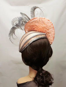 Ladies  Sinamay Cocktail Hat in Peach and Gray