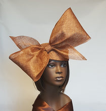 Golden Bronze Sinamay Cocktail Hat with Big Bow