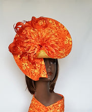 Orange and Yellow Hatinator in Sinamay and Fabric