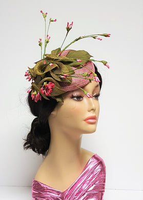 Olive and Rose Sinamay Cocktail Headpiece