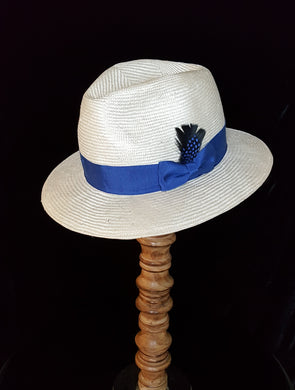 Men Cream and Royal Blue Fedora parasisal Straw Hat