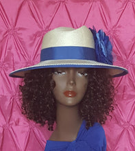 Women's Wide Brim Cream and Royal Blue Parasisal Straw hat.