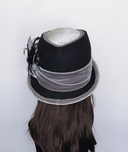Black and Gray Wool Cloche fall winter hat