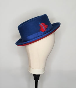 Men's  Royal Blue with Red Brim Pork Pie Hat