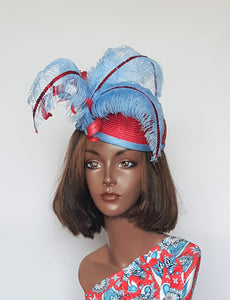 Baby Blue and Red Cocktail Hat