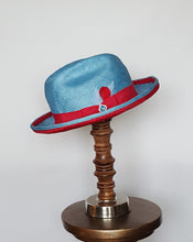 Men's Baby Blue and Red Parasisal Straw Hat
