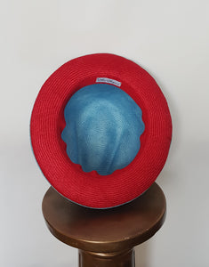 Men's Baby Blue and Red Parasisal Straw Hat