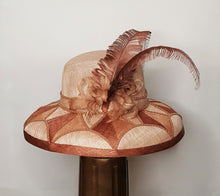 Brown and Beige Sinamay Women's Fedora Wide Brim Hat