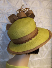 Celery Green and Beige Upturn Brim Straw Hat
