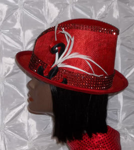 Ladies Red Jazzy Sinamay Fedora Hat